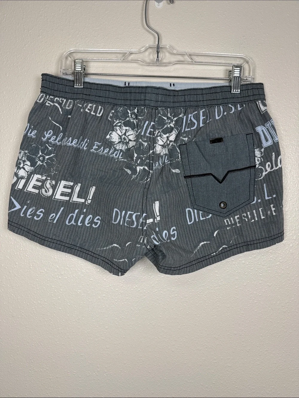 Diesel Beachwear Swim Trunks M Y2K Short Shorts Spellout Logo Euro Summer 2.5”